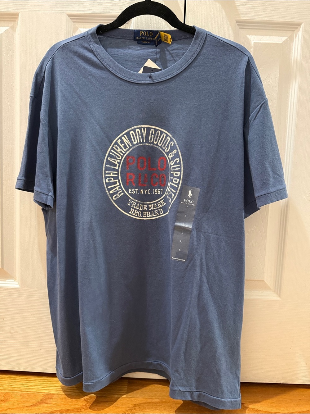 Ralph Lauren Short Sleeve Crewneck Tee in Dusty Blue with Red Logo